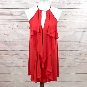 BCBG Maxazria Coral Orange Draped Ruffle Keyhole Hattie Shift Dress